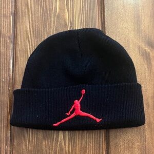 Jordan Black Knit Hat with Red Jumpman Logo